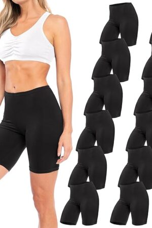 Womens 12 Pack Cotton Stretch Boyshort Bike Shorts | Yoga, Slip-Short, Boxer-Briefs