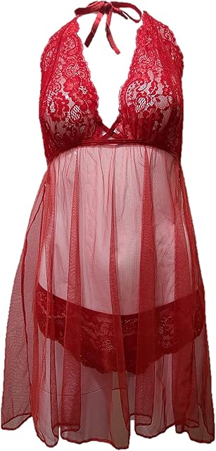 iFondi Women Sexy Cute Babydoll Deep V Lingerie Lace Underwear Nightwear Sleepwear (Red, Large - X Large)