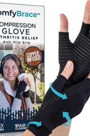 ComfyBrace Copper Infused Compression Arthritis Gloves for Hand & Finger Relief from pain/swelling caused by Rheumatoid Arthritis, Carpal Tunnel, Tendonitis and Poor Circulation, Fits Men & Women