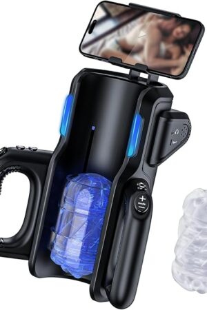 Leten Cannon King Pro Automatic Male Masturbator - Penis Stroker with Dual Handle & 10 Modes Stroking & Mobile Phone Holder & 2 Sleeve & Voice, Men Pocket Pussies Tight Man Masturbation Pleasure Tool