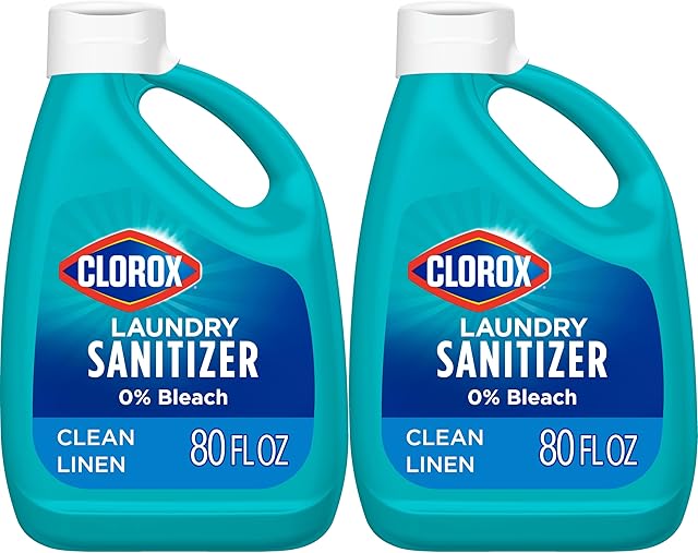 CLOROX Laundry Sanitizer, 0% Bleach, Color Safe, Clean Linen, 80 Fl oz, Pack of 2 (Pack May Vary)