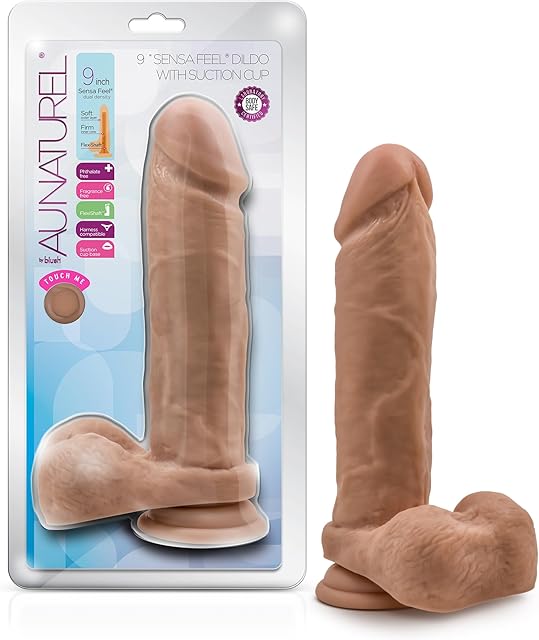 Blush Novelties Au Naturel 9 Inch Realistic Dual Layer Dildo with Suction Cup, Sex Toy for Women, Sex Toy for Adults, Mocha