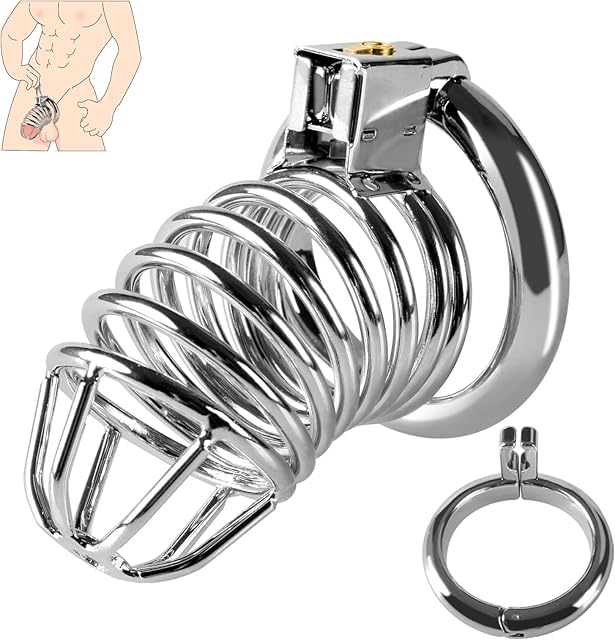 Chastity Cage Chastity Device - New Upgrade Vertical Invisible Lock Design, Male Chastity Cock cage, Chastity Device for Penis Training and Abstinence, Penis Cage Sex Toy for Men (Silver)