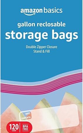 Amazon Basics Reclosable Gallon Food Storage Bags, BPA Free, 120 Count