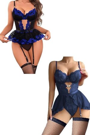 Lace Lingerie Set with Garter Belts Red Lingerie For Women Sexy Skirts Stockings For Women Lingerie