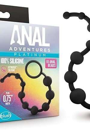 Blush Novelties Sex Toys - Anal Adventures Platinum - Ultrasilk Silicone 10 Beads - Graduated Sizes - 12.5 Inch Long - Beginners Training Smooth Satin Finish - Anal Beads - Women Men Couples - Black