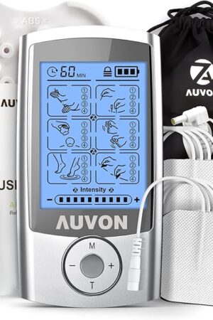 AUVON Rechargeable TENS Unit Muscle Stimulator, 24 Modes 4th Gen TENS Machine with 8pcs 2"x2" Premium Electrode Pads for Pain Relief
