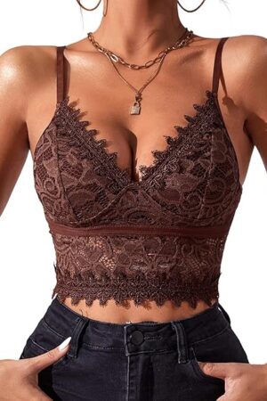 Womens Sexy Lace Camisole Guipure Lace Crop Top Half Cami Bralette Spaghetti Strap Lace Adjustable Straps