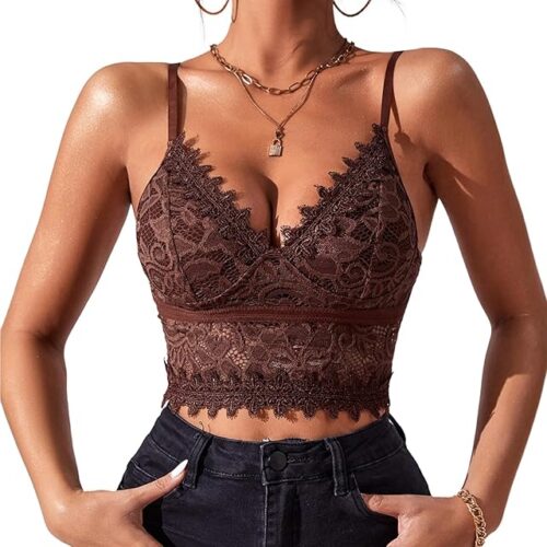 Womens Sexy Lace Camisole Guipure Lace Crop Top Half Cami Bralette Spaghetti Strap Lace Adjustable Straps