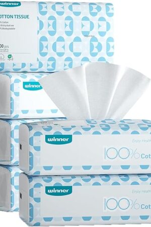 Winner Soft Face Towels, 100% USDA Biobased Facial Towels, Unscented Cotton Tissues for Sensitive Skin, OEKO-TEX Certified Face Towelettes Disposable, Makeup Remover Dry Wipes, 600 Ct, 6 Pack
