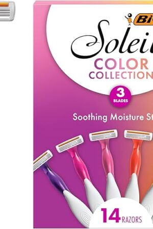 BIC Soleil Smooth Colors Women's Disposable with 3 Blade Razors, Vibrant Handles and Moisture Strip, 14-Pack