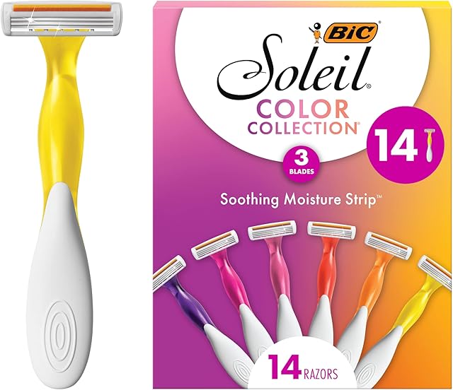BIC Soleil Smooth Colors Women's Disposable with 3 Blade Razors, Vibrant Handles and Moisture Strip, 14-Pack