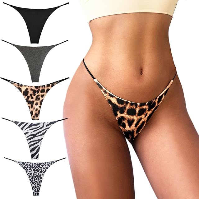 G-String Thongs for Women Sexy Underwear Low Rise Hipster Panties 5 Pack Breathable Stretch T-back Underpants S-XL