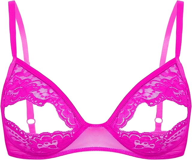 Women's Sexy Lingerie Bra Top Lace Floral Open Nipple Underwire Bralette Nipple Wire-Free Bikini Triangle Bra Rose Small