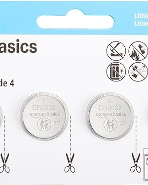Amazon Basics CR2032 Lithium Batteries, 4-Pack, Child-Proof Package, Non-Coated - AirTag Compatible