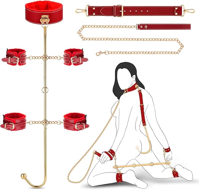 Anal Hook BDSM Sex Bondage - UTIMI Bed Restraint Kit with Adjustable Handcuffs Collar Ankle Cuffs Leather Furniture Restraint Set with Anal Ball | Adult Sex Toys for Couple Foreplay