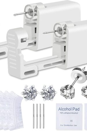 Ear Piercing Kit, Anzero 2 Pcs Disposable Ear Piercing Gun with Preloaded Ear Stud, at Home Self Ear Piercing Gun Kit - 5MM Earrings Stud
