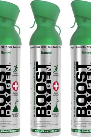 Boost Oxygen Large Natural 10 Liter Canister | Respiratory Support for Aerobic Recovery, Altitude, Performance and Health (3 Pack)