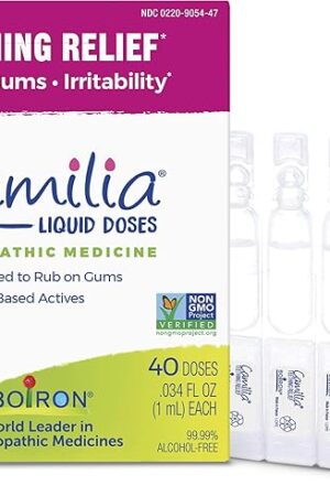 Boiron Camilia Teething Drops for Daytime and Nighttime Relief of Painful or Swollen Gums and Irritability in Babies - 40 Liquid Droppers Bundled in 8 separate packs of 5