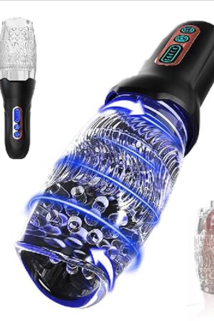 Handheld Male Masturbators Cup - Penis Massage Masturbation Sleeve with 10 Vibration & 5 Rotation Mode, Transparent Pocket Pussies Sexual Pleasure Tools Blowjob Machine Automatic Stroker Adult Sex Toy