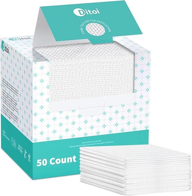 Disposable Face Towels,Ultra Thick Face Towelettes XL, Lint-Free Facial Wipes for Makeup Removal & Gentle Skin Care,50 Count, 10"?12", Pearl-textured