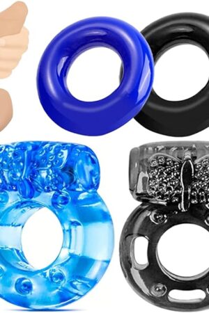Vibrating Cock Ring Penis Ring Vibrator Clitoral Stimulator Penis Erection Enhance Soft Silicone Adult Male Sex Toy& Games for Male Training Longer Harder Stronger (Blue&Black)