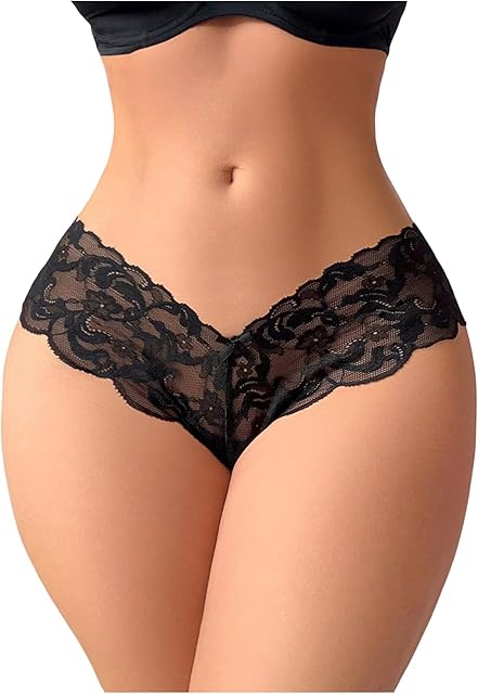 Women's Sexy Lace Thong Cheeky Panties V Cut Low Rise Briefs Bow Low Waisted Comfy Underwear