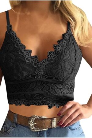 Lace Bralette for Women Under Sheer Shirt Sexy Lingerie Tops Deep V Neck Bras Y2k Cami Tops Spaghetti Strap Tank Tops