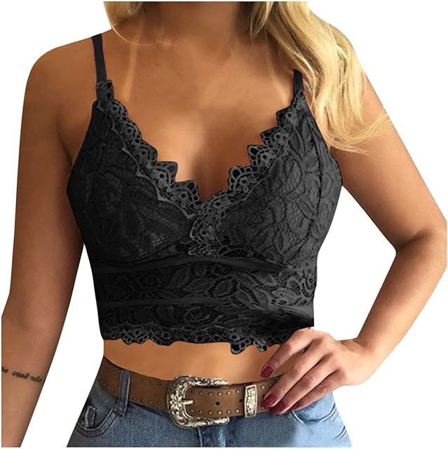 Lace Bralette for Women Under Sheer Shirt Sexy Lingerie Tops Deep V Neck Bras Y2k Cami Tops Spaghetti Strap Tank Tops