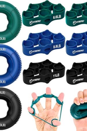 FitBeast Grip Strength Trainer, Finger Exerciser, Forearm Strengthener 9-Piece Kit, Hand Grip Strengthener Targeted Strength, Relief & Recovery