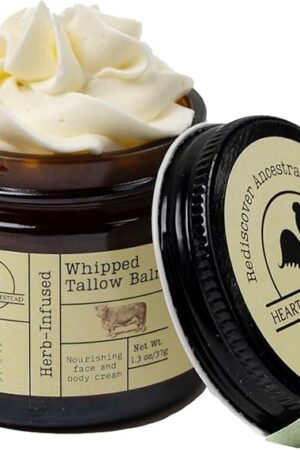 Handmade Whipped Tallow Balm (Unscented/Herb-Infused) - Organic Body Butter with Infused Olive Oil, for Eczema, Rosacea, Baby - 13 oz