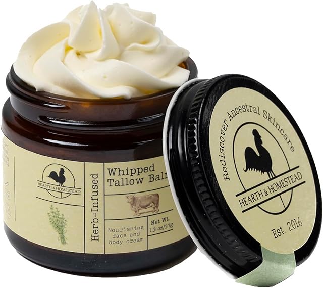 Handmade Whipped Tallow Balm (Unscented/Herb-Infused) - Organic Body Butter with Infused Olive Oil, for Eczema, Rosacea, Baby - 13 oz