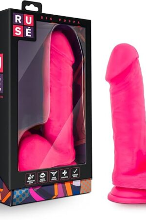 Blush Adult Sex Toy - Ruse Big Poppa - 8 Inch Realistic Silicone Dildo - Platinum Cured Thick Dildo with Suction Cup for Hands Free Play - UltraSilk Smooth Strap On Penis for Women & Couple - Hot Pink