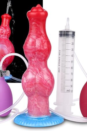 787?Realistic Squirting Inflatable Dog Knot Dildo 2 Big Knotted Expanding Butt Plug Strong Ejaculating Toy Silicone Soft Fantasy Dildo g-Spot Cumming Animal Penis Plug Adult Sex Toys & Games (S)