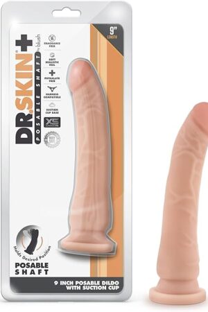 Blush Novelties Dr. Skin Plus Realistic Triple Density Posable Dildo - 9 Inch Length 2 Inch Width - Sturdy Firm Suction Cup Base for Hands Free Play and Harness Compatible - Sex Toy
