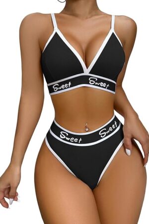 Women's 2 Piece Lingerie Set Letter Print Bikini Set Underwear