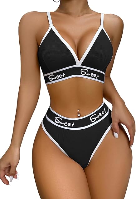 Women's 2 Piece Lingerie Set Letter Print Bikini Set Underwear