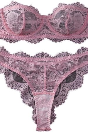 Women's Lace Lingerie Set Strapless Underwire Bandeau Bra and Panty Sets