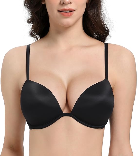 Women's Plunge Push Up Low Cut Bra Deep V Sexy Underwire Add Cup T Shirt Bras