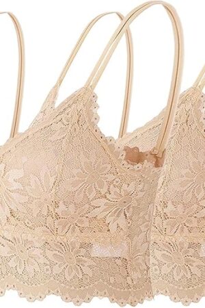 2PC Fashion Woman's Lace Bras Solid Strap Wrap Hollow Out Bras Underwear Comfy Sexy Padded Cami Bralettes