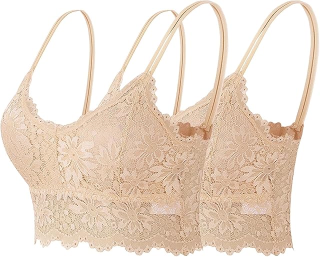 2PC Fashion Woman's Lace Bras Solid Strap Wrap Hollow Out Bras Underwear Comfy Sexy Padded Cami Bralettes
