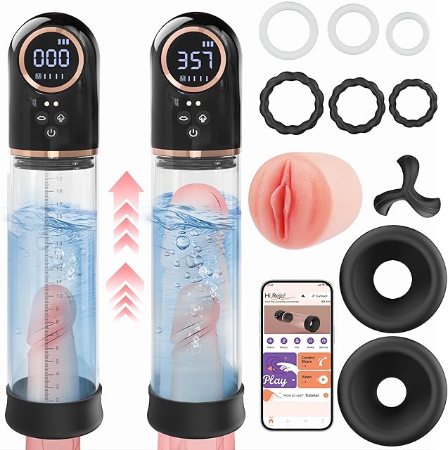Electric Penis Pump for Male Sex Toys - Pumps & Enlargers, Male Masturbator with 4 Suction Intensities and APP Customized Modes, Adult Sex Toys for Men Erection Dick Pump with Cock Ring & Pocket Pussy