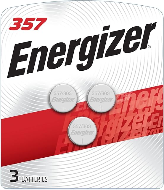 Energizer 357/303 Batteries (3 Pack), 15V Silver Oxide Button Cell Batteries