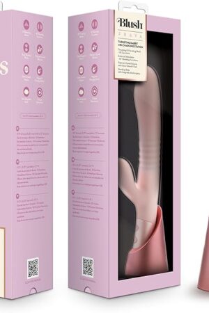 Blush Novelties - Blush Fraya 95 Inch Silicone G Spot Clitoral Dual Stimulation Rabbit Vibrator in Pink - 10 Thrusting Vibration Modes - Deluxe Magnetic USB Charging Stand - Adult Sex Toy
