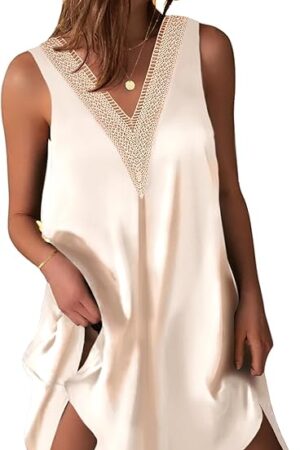 Womens Satin V Neck Nightgown Sleeveless Tank Sleepwear Nightdress