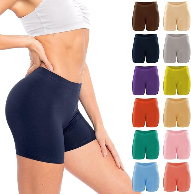Women's 12 Pack Cotton Stretch Light Weight Boyshort Boxer Brief Undershorts