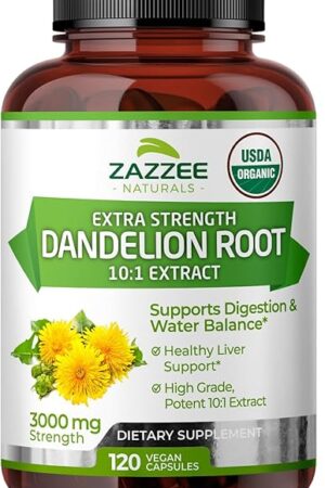 Zazzee USDA Organic Dandelion Root 10:1 Extract, 3000 mg Strength, 120 Capsules, 4 Month Supply, Standardized and Concentrated 10X Extract, 100% Vegetarian, All-Natural and Non-GMO