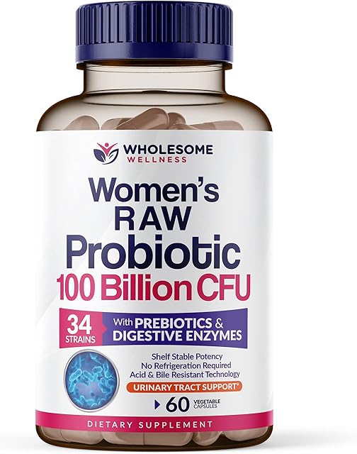 Wholesome Wellness Dr Formulated Raw Probiotics for Women 100 Billion CFUs Capsules with Prebiotics, Digestive Enzymes, Approved for Adults, Shelf Stable Supplement