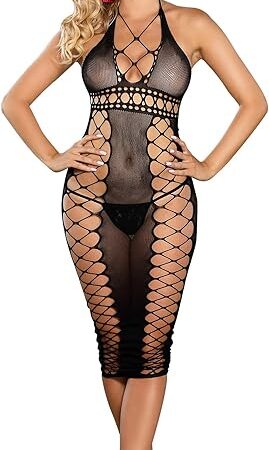 Fishnet Bodystocking for Women Hollow Out Sleeveless Babydoll Sexy Lingerie Soft One Piece Jumpsuit Plus Size