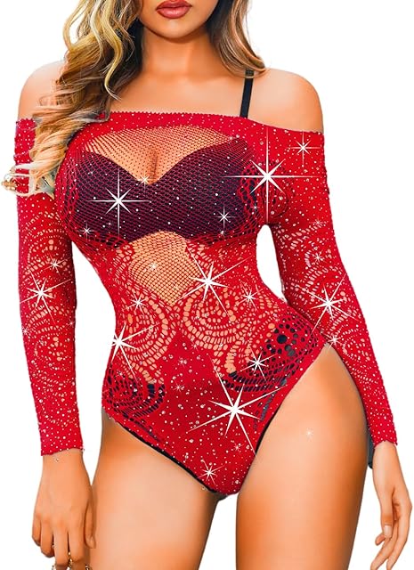 Glitter Rhinestone Bodysuit, Sexy Rave Outfits, Size Fits 0-18